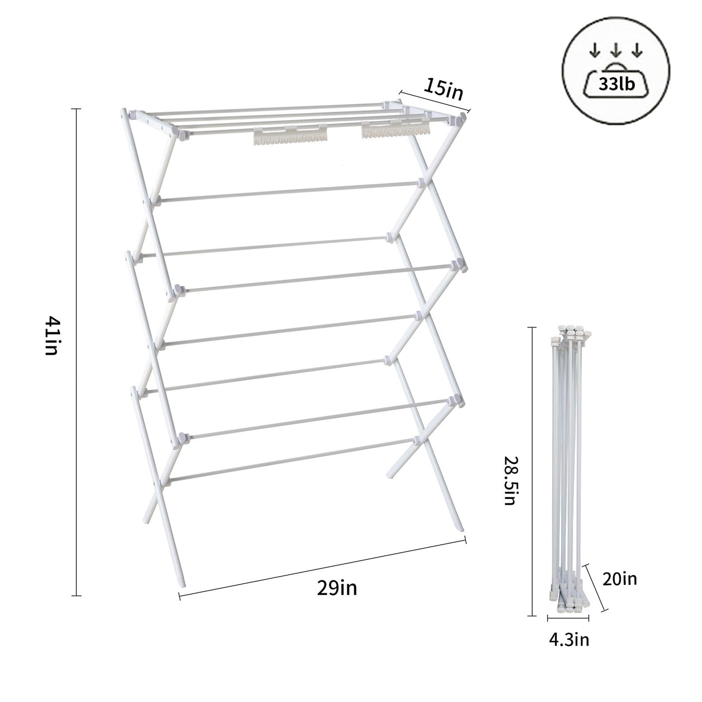 YUBELLES 3 Tiers Foldable Clothes Drying Rack, Vertical Laundry Rack Portable and Collapsible for Storage Indoor Outdoor, White
