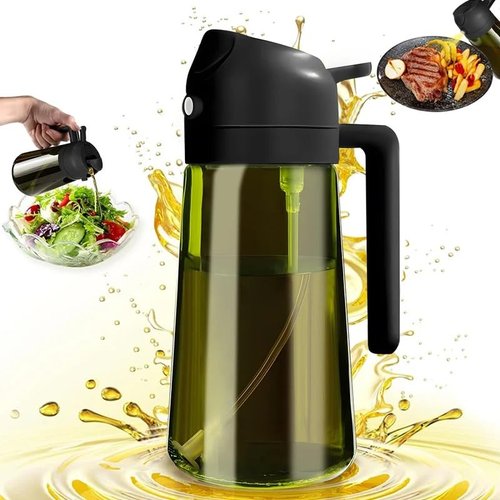 2-in-1 Olive Oil Sprayer & Dispenser, Leakproof 16oz Refillable Glass Spray Bottle for Cooking, Air Fryer & Salad