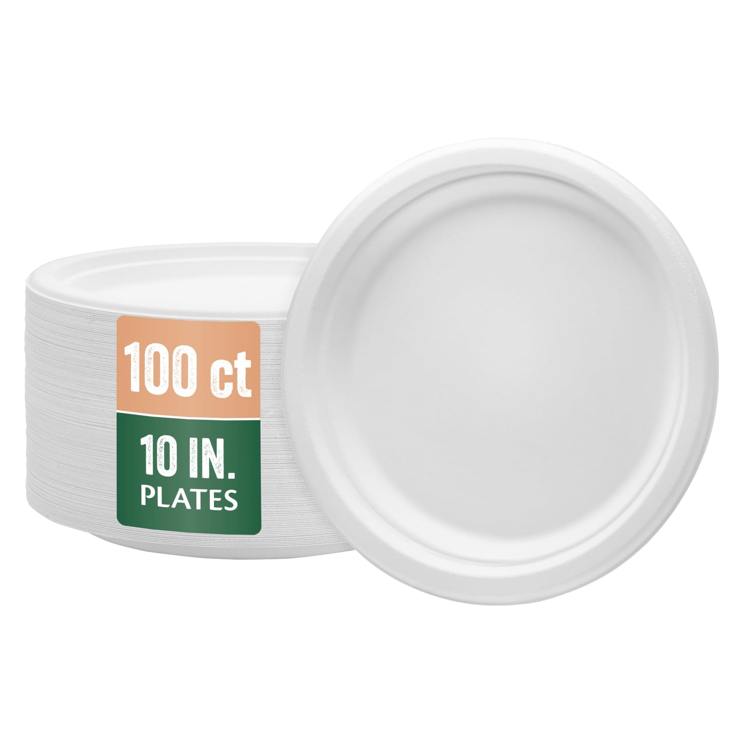 Nicole Home Collection 100% Compostable Heavy Duty 10" Disposable Paper Plates Bagasse Biodegradable Eco-Friendly Natural Sugarcane 100 Count