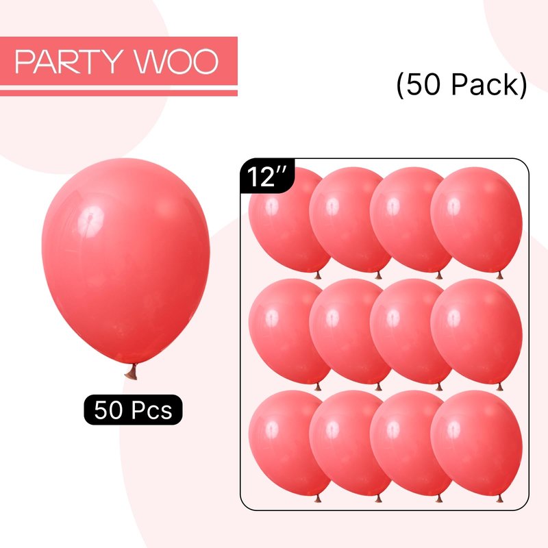 PartyWoo Coral Balloons 50pcs 12 Inch Pastel Red Coral Pink Latex Helium Balloons for Graduation Wedding Anniversary Bachelorette Birthday Princess Summer Watermelon Themed Party Decorations Red-Q11