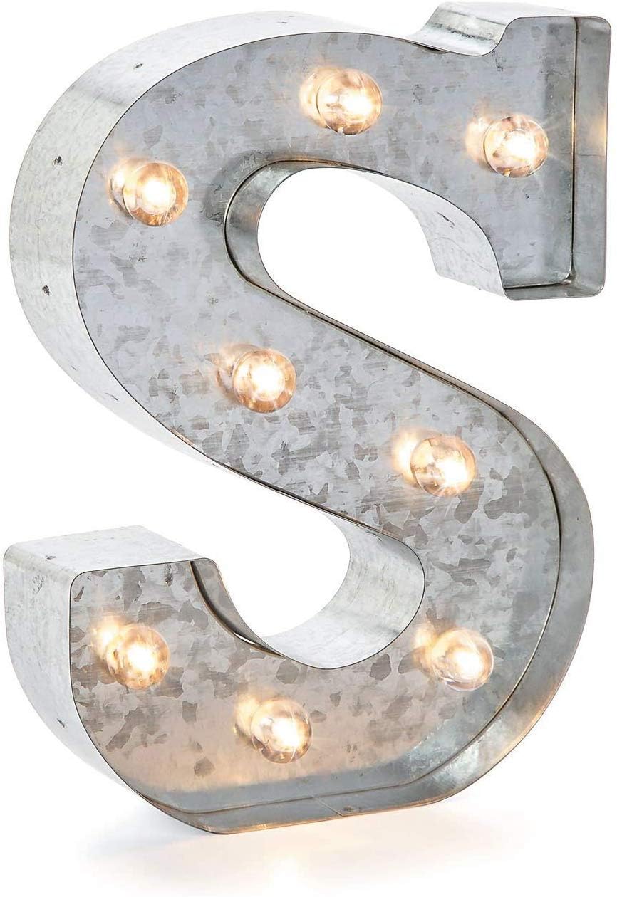 Silver Metal Marquee Letter J - 9.87” Tall Galvanized Decor for Events & Home