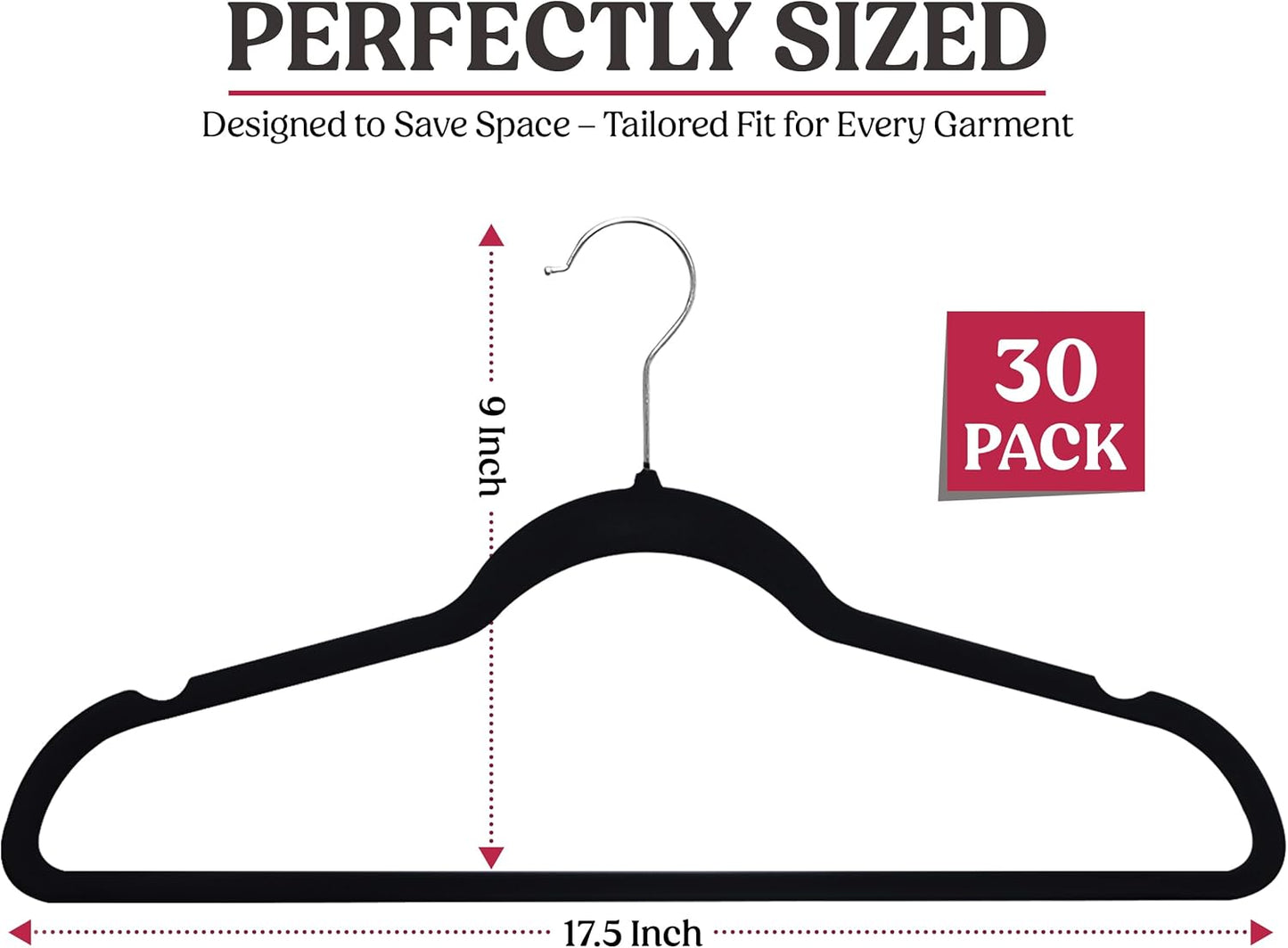 LDC Black Velvet Hangers | 30 Pack Premium Non-Slip Clothes Hangers - Heavy Duty Space-Saving Design