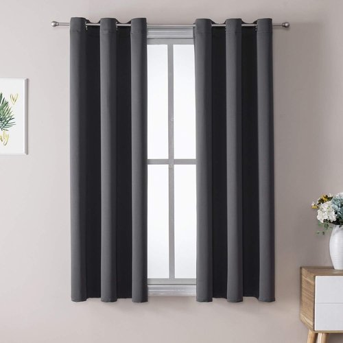 ChrisDowa Small Window Curtains - 40-Inch Grommet Thermal Insulated Room Darkening Panels, Dark Grey (2 Pack)