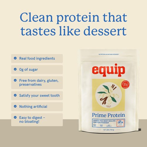 Equip Foods Prime Protein Powder - Clean Grass Fed Beef Protein Isolate | Paleo & Keto Friendly | 30 Servings, Vanilla