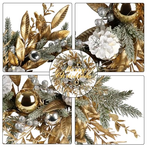 Christmas Wreath 19 Inch Door Decorations with Warm Lights,Christmas