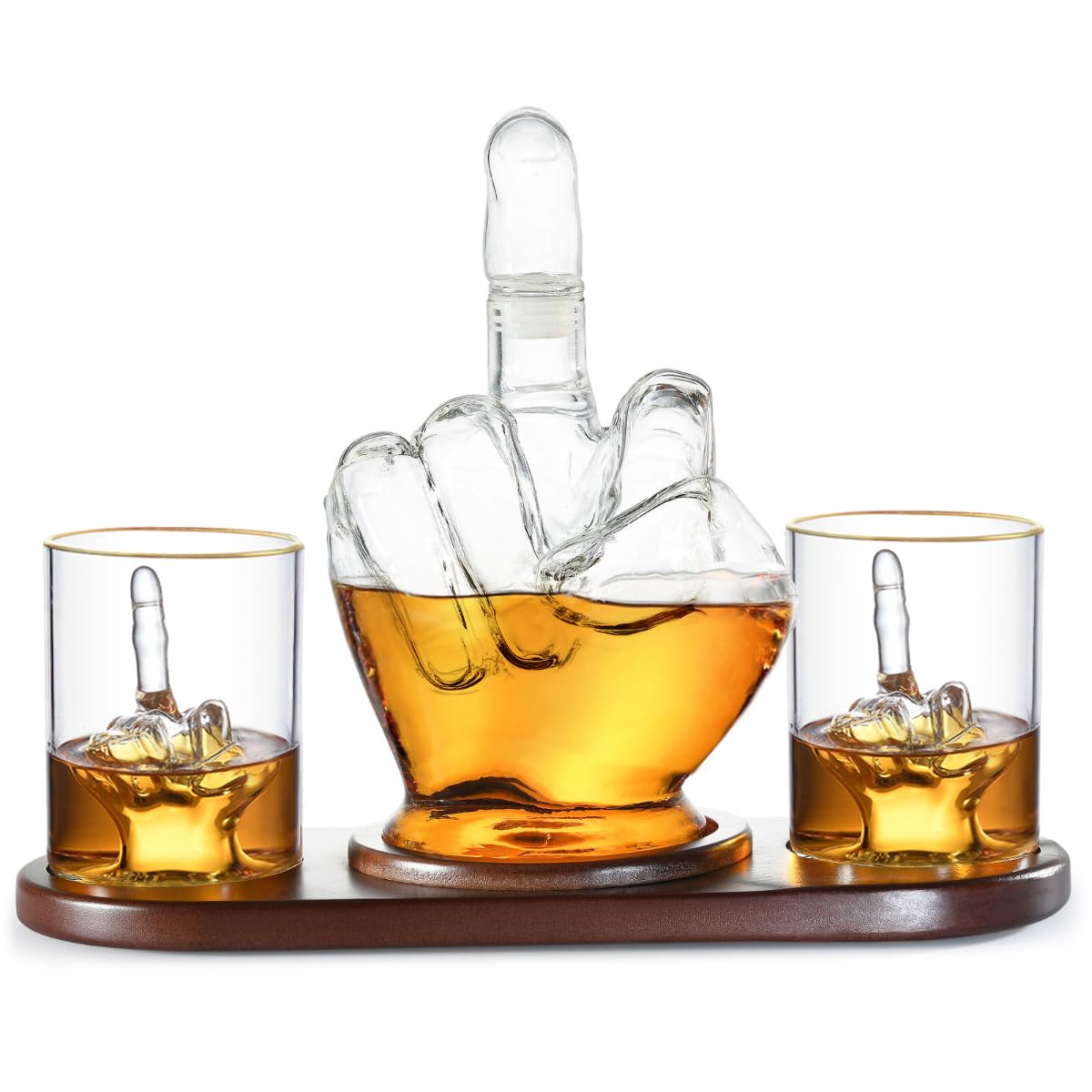 RUGLUSH Middle Finger Whiskey Decanter Set - Wine Container & Middle Finger Glasses for Scotch, Tequila, Brandy, Rum, Bourbon & Alcoholic Drinks - Gift Accessories for Men, Dads, Boyfriends