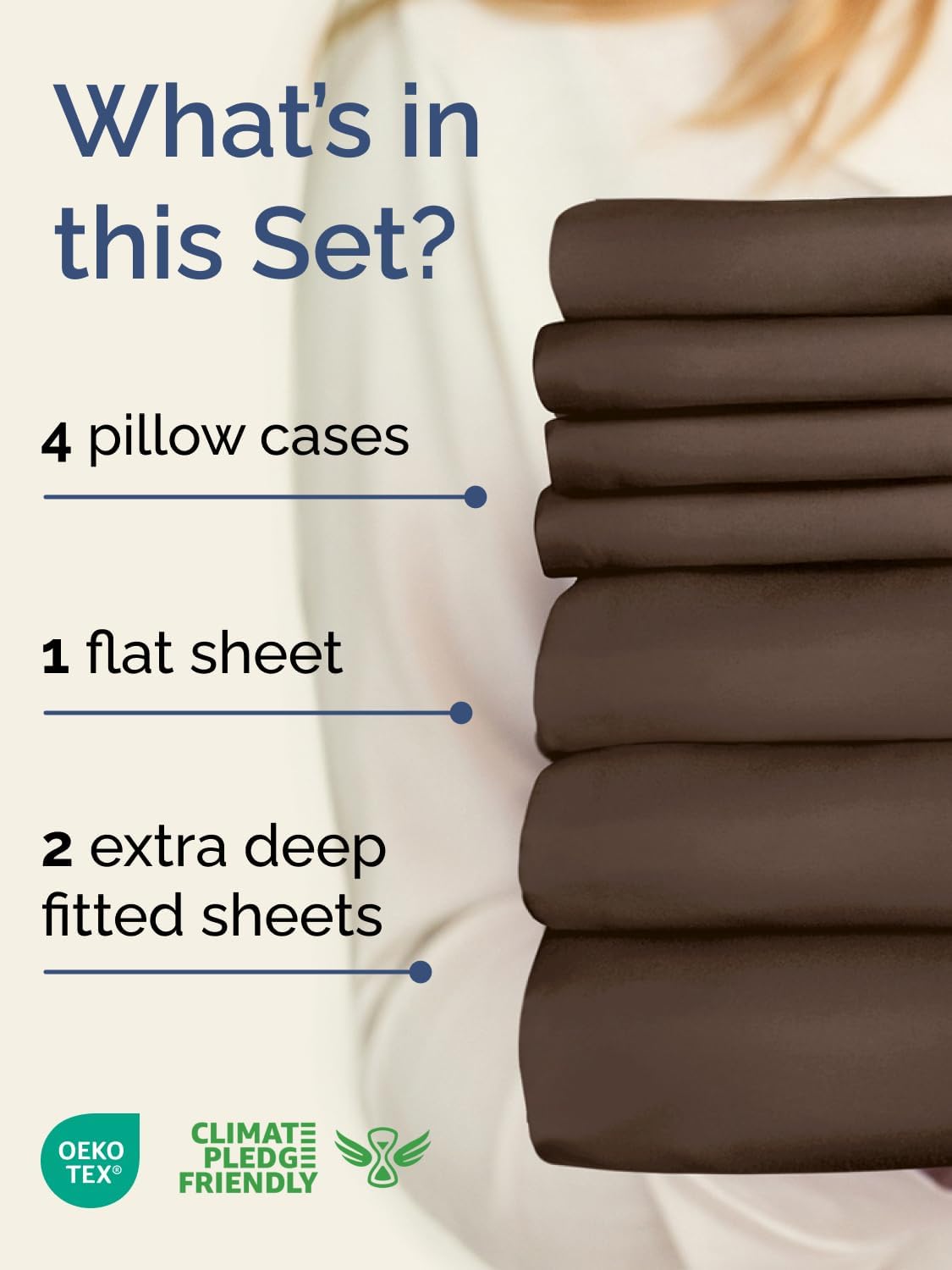 Skiennix Extra Deep Split King Sheet Set - 7 Piece Breathable Cooling Bedding - Soft, Wrinkle-Free Brown