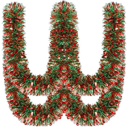 Ceenna 150ft Christmas Tinsel Garland Red & Green Metallic Twist Holiday Decor