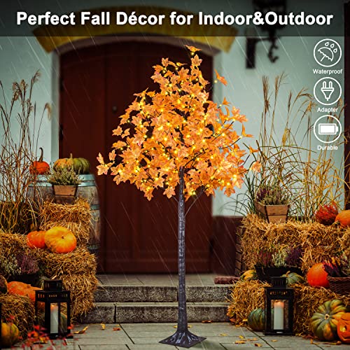 7FT LED Lighted Maple Tree with 208 Warm White Lights for Fall & Holiday Decor - Orange, Indoor & Outdoor