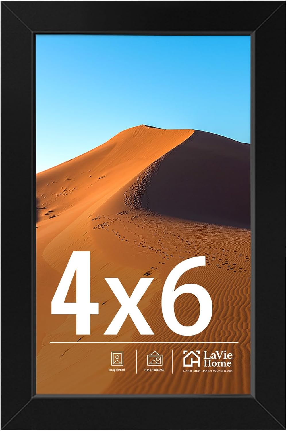 LaVie Home 4x6 Picture Frame - Classic Black Frame with HD Plexiglas for Vertical/Horizontal Display