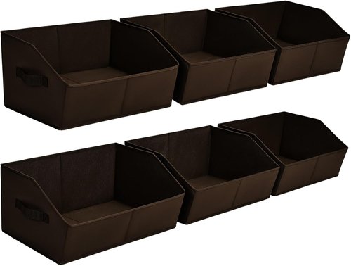 Homsorout Trapezoid Storage Bins - Large Fabric Organizing Baskets for Home & Closet | 6-Pack, Brown