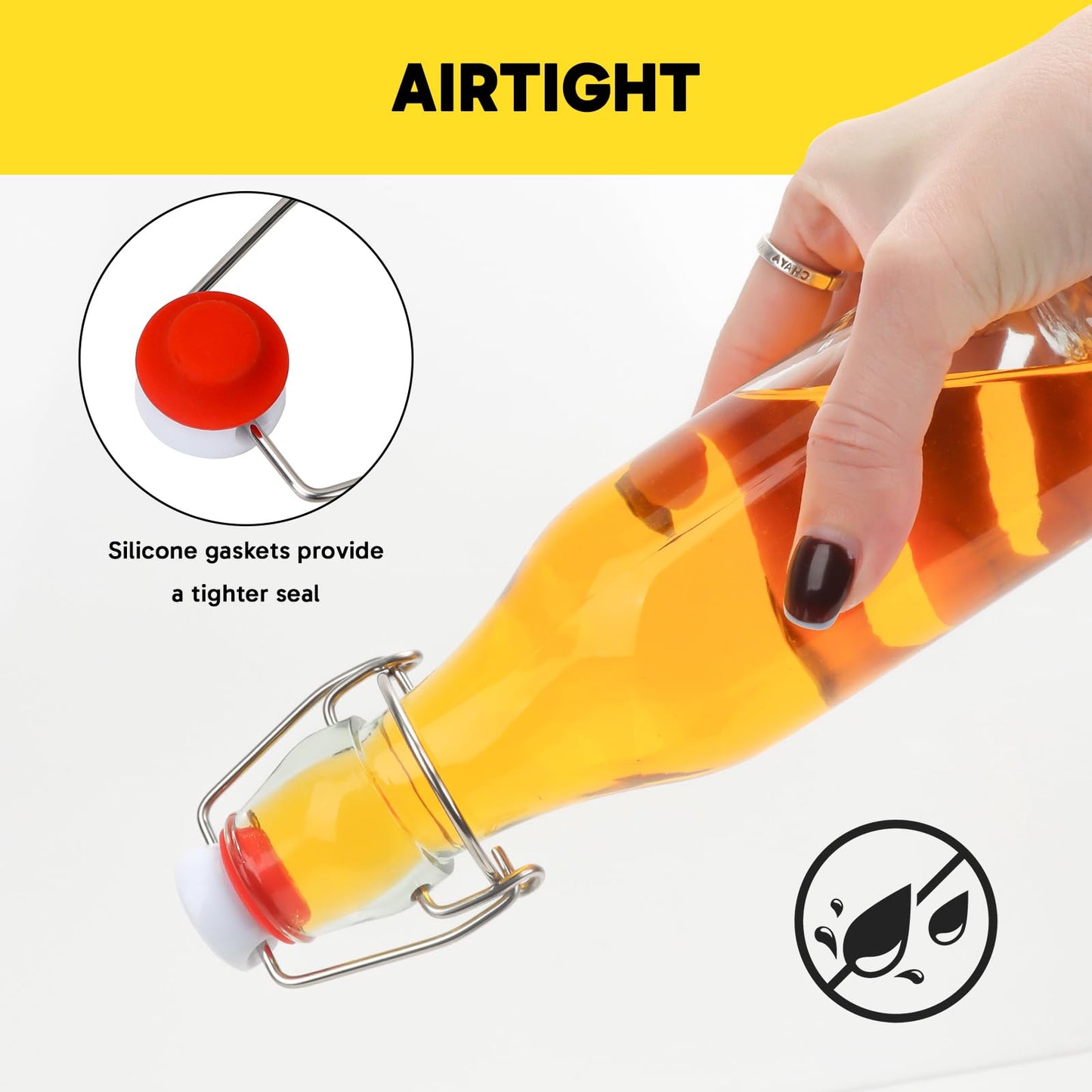 16 Pack 8oz Glass Swing Top Bottles with Airtight Lids - Grolsch Style Flip Top Caps & Rubber Seals for Home Brewing Beer, Kombucha, Kefir, Iced Tea, Juice, Oil & Vinegar Storage