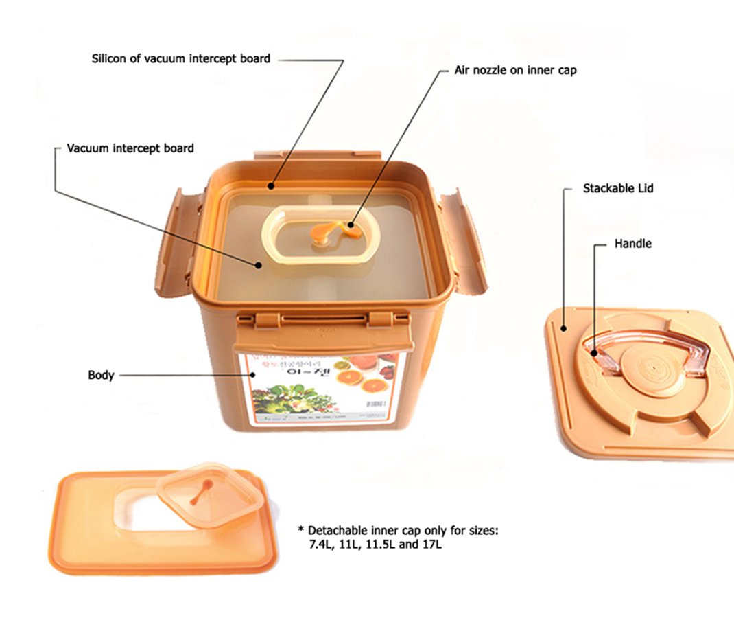 e-jen Premium Kimchi, Sauerkraut Container Probiotic Fermentation with Inner Vacuum Lid (Earthenware Brown, 2.9 gal/ 11L)