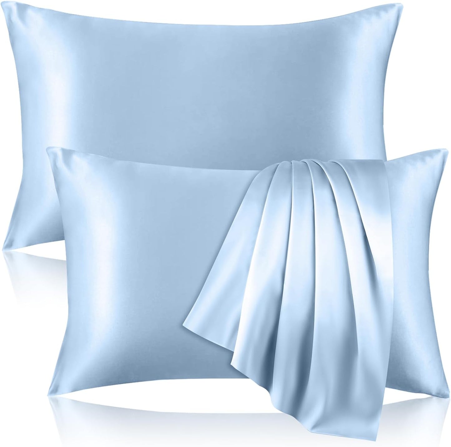 Skiennix 100% Pure Silk Pillowcases - Cooling Mulberry Silk for Hair & Skin | Standard Size, Light Blue - 2 Pack