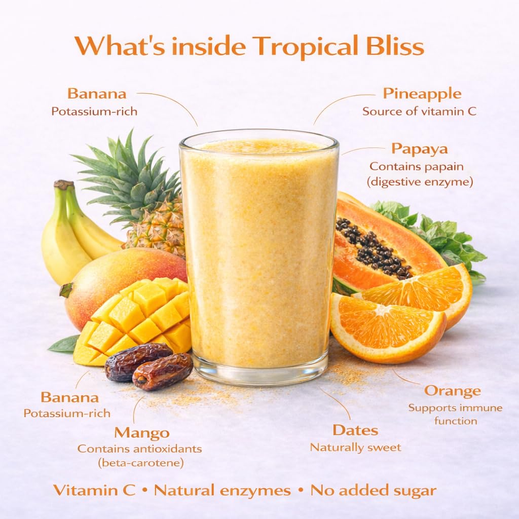 Tropical Smoothie Powder - Freeze-Dried Tropical Fruit Blend, No Added Sugar, Vegan, 10 Servings