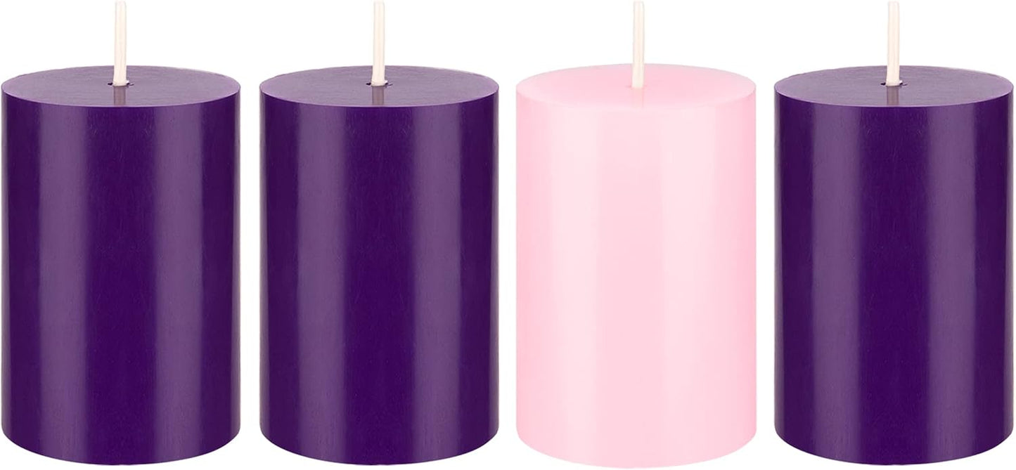 Unscented Christmas Advent Candles Set - 4 Hand Poured 2x3 Inch Premium Wax Pillars