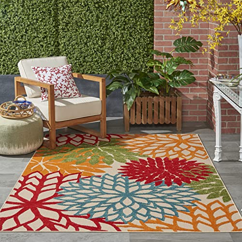Nourison Aloha Indoor/Outdoor Green 5'3" x 7'5" Tropical Botanical Rug