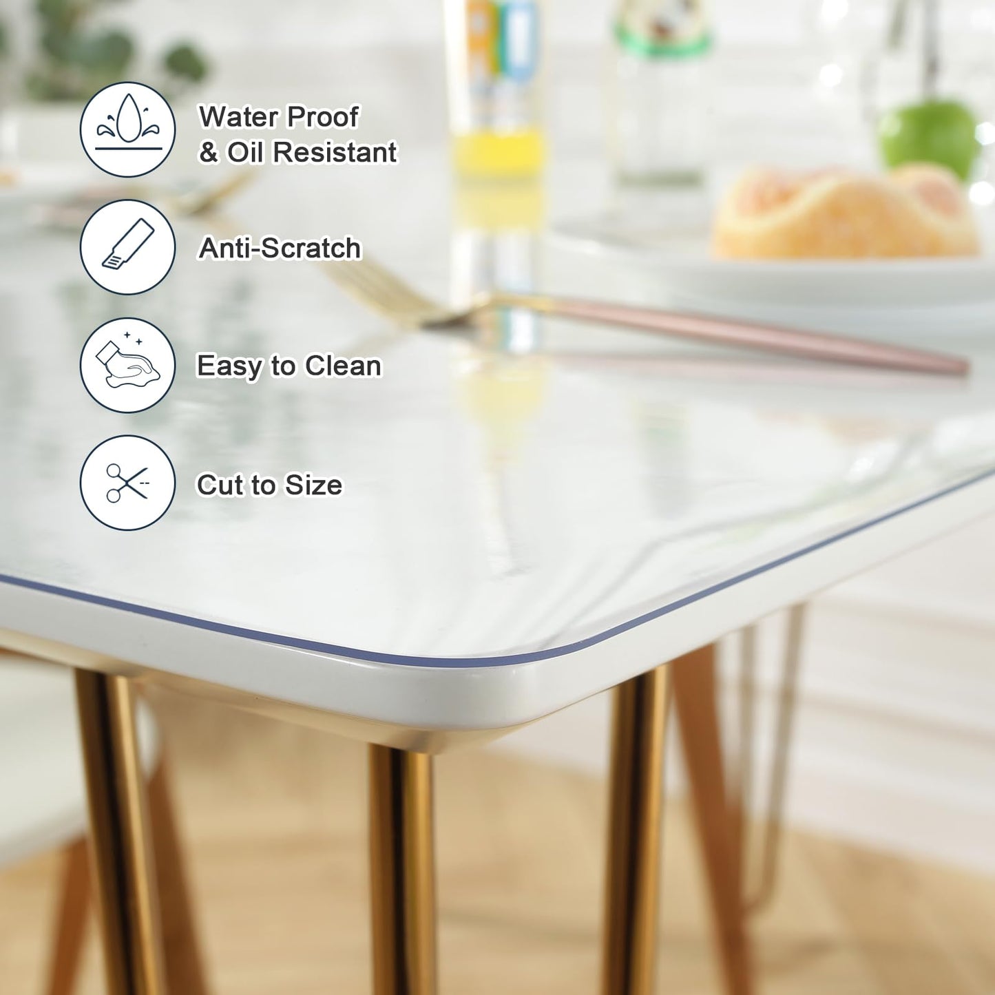 LovePads Clear Table Cover Protector 42 x 70 Inch, 1.5mm Thick Plastic Table Cover, Table Protector for Dining Room Table, Waterproof Vinyl Tablecloth Table Pad Mat for Kitchen, Dresser, Writing Desk