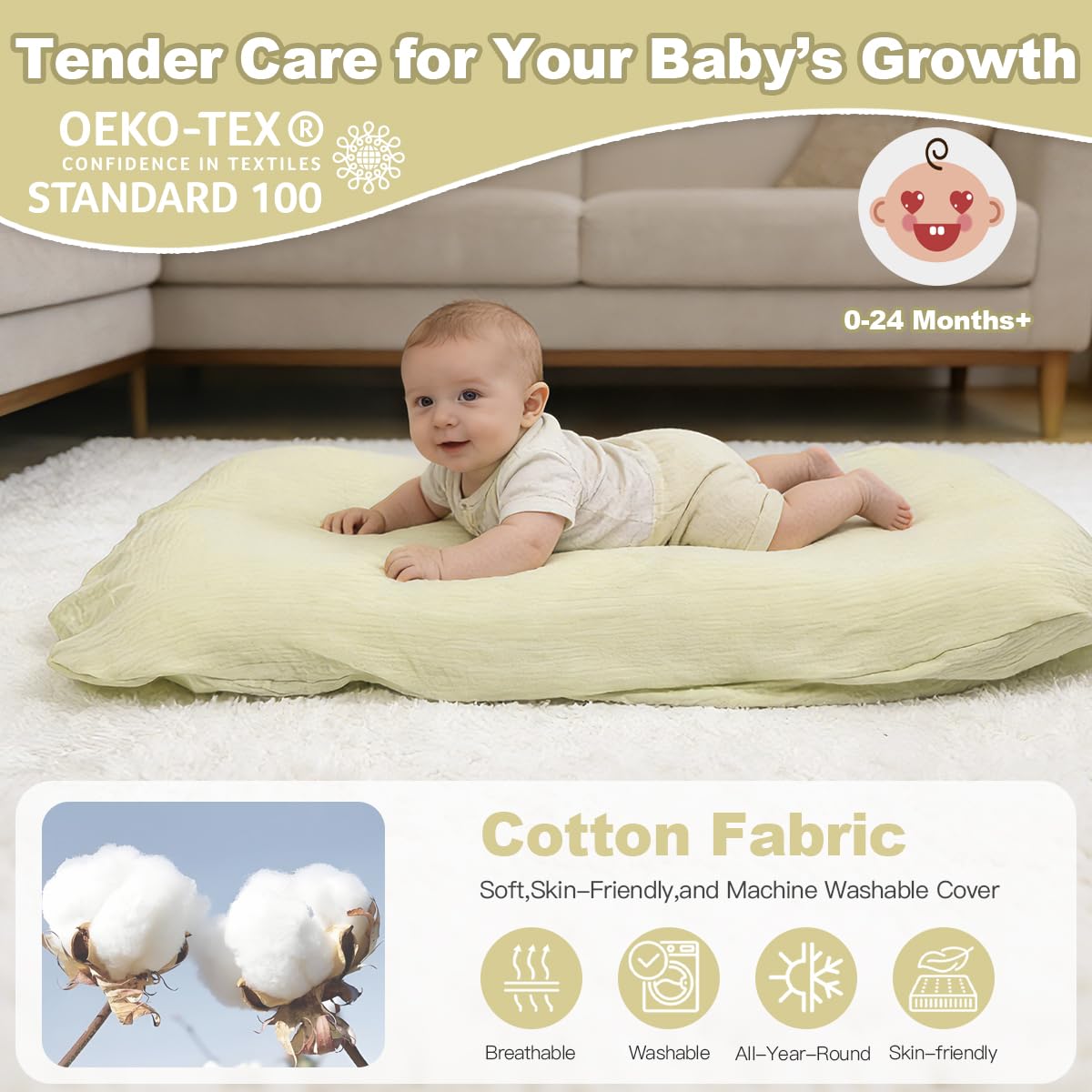 Kelly Infant Support Cushion - Portable Tummy Time Mat for Newborns 0-24 Months | Soft Cotton Design