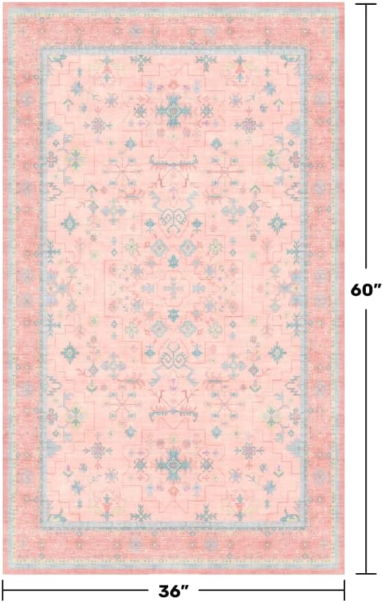 Skiennix Washable 3x5 Pink Rug - Soft Faux Wool, Non-Slip, Stain Resistant | Ideal for Girls' Bedroom & Nursery