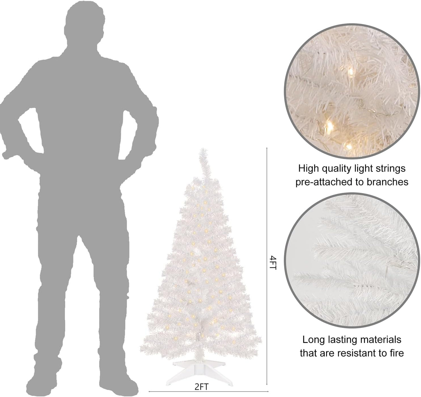 Juegoal 4 FT Pre-Lit Artificial Christmas Tree - 70 Warm White Battery-Powered Lights | 8 Modes & Timer for Festive Home Decor