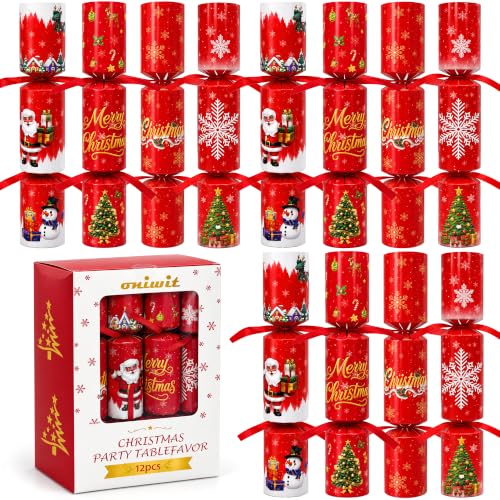 12 Pack Christmas Crackers 10 Inch No-Snap Pull Favors with Surprises