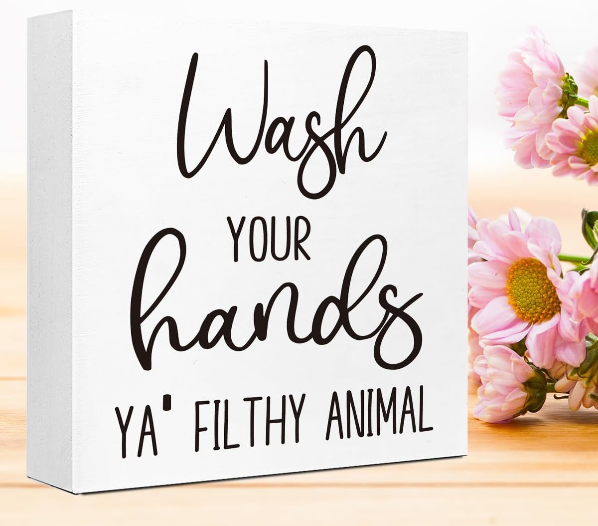 LVQHI Funny Wash Your Hands Sign - Rustic Bathroom Decor for Shelves & Tabletops