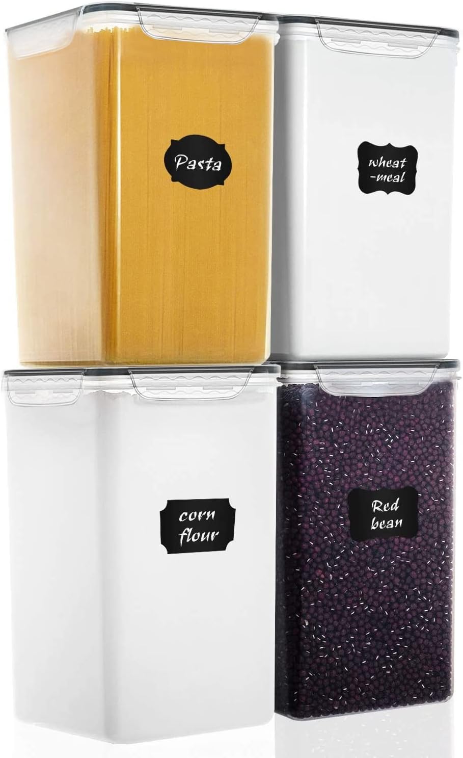 MCIRCO Extra Large 7qt Food Storage Containers - Airtight 4-Piece Set for Flour & Sugar | Includes Measuring Cups & Labels