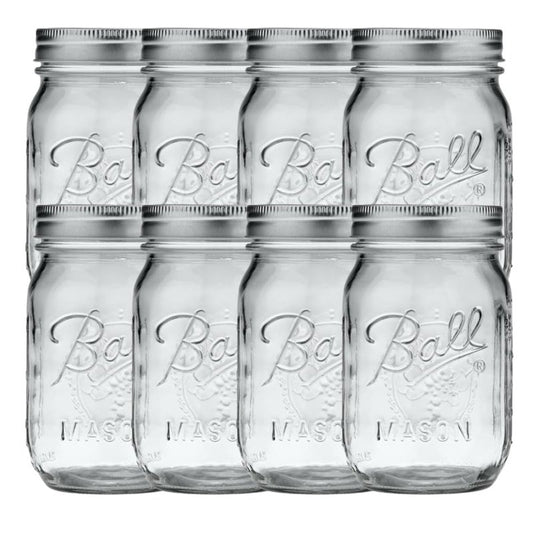 Ball Regular Mouth Pint (16 oz.) Mason Jars with Lids and Bands, for Canning or Drinkware, 8 Count