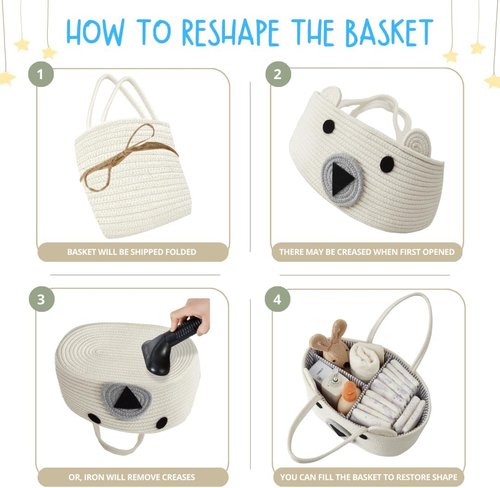 DECOMOMO Teddy Bear Basket - Large Diaper Caddy for Baby Shower | Adorable Animal Design