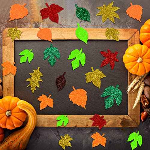 Coopay Glitter Fall Leaf Stickers - Adhesive Foam Maple Leaves for Christmas, Thanksgiving, Halloween - Assorted Autumn Shapes for Art Craft and Party Decoration