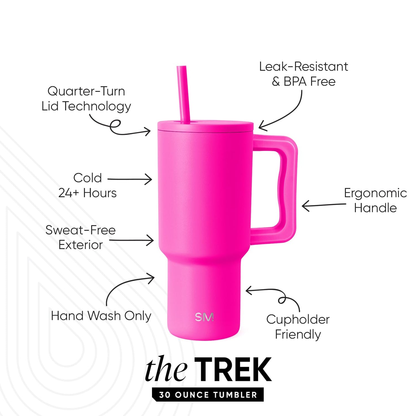 Simple Modern 30 oz Trek Tumbler with Handle and Straw Lid | Cup Holder Friendly Insulated Stainless Steel Travel Mug | Raspberry Vibes