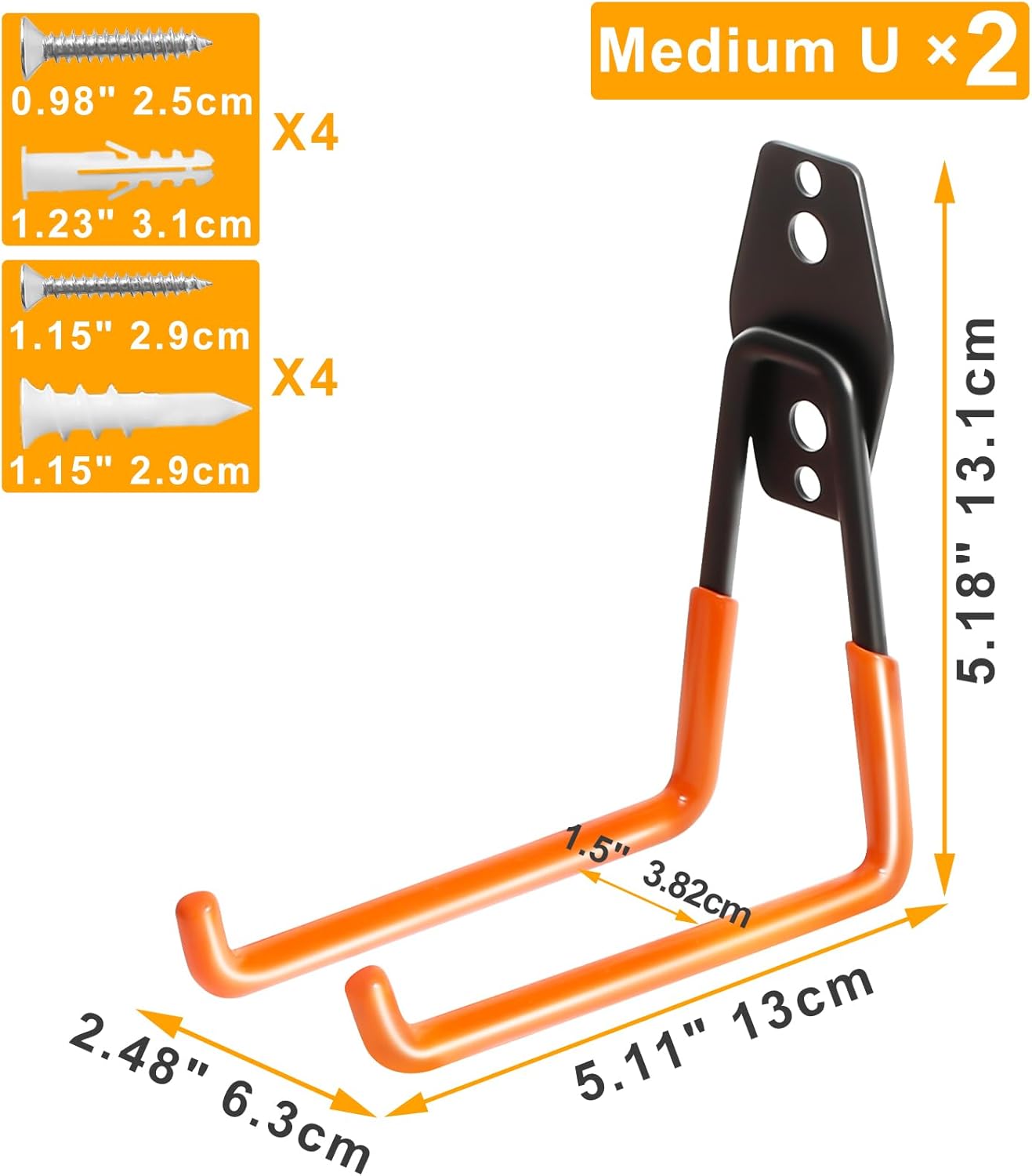KURUI Heavy Duty Wall Hook - Versatile Tool & Garden Hose Holder | 2 Pack Metal Storage Hangers