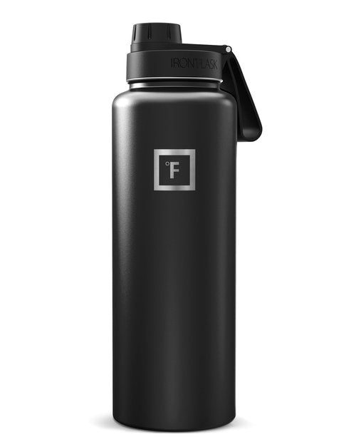IRON °FLASK Camping & Hiking Hydration Flask with Spout, Wide Mouth Insulated Stainless Steel Sports Water Bottle - 40 oz Midnight Black