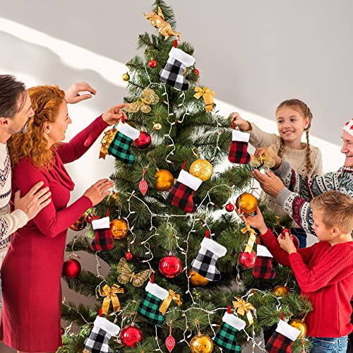 XIMISHOP 12PACK Christmas Mini Stockings, 7¡± Double Side Xmas Red Green White Buffalo Plaid Fireplace Hanging Snowflake Stocking with Plush Cuff for Christmas Tree Decor