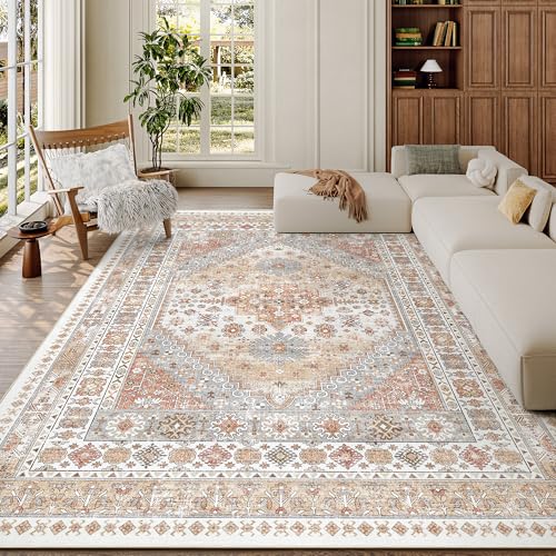 Orange 6x9 Area Rug for Living Room Washable Non-Slip Geometric Design