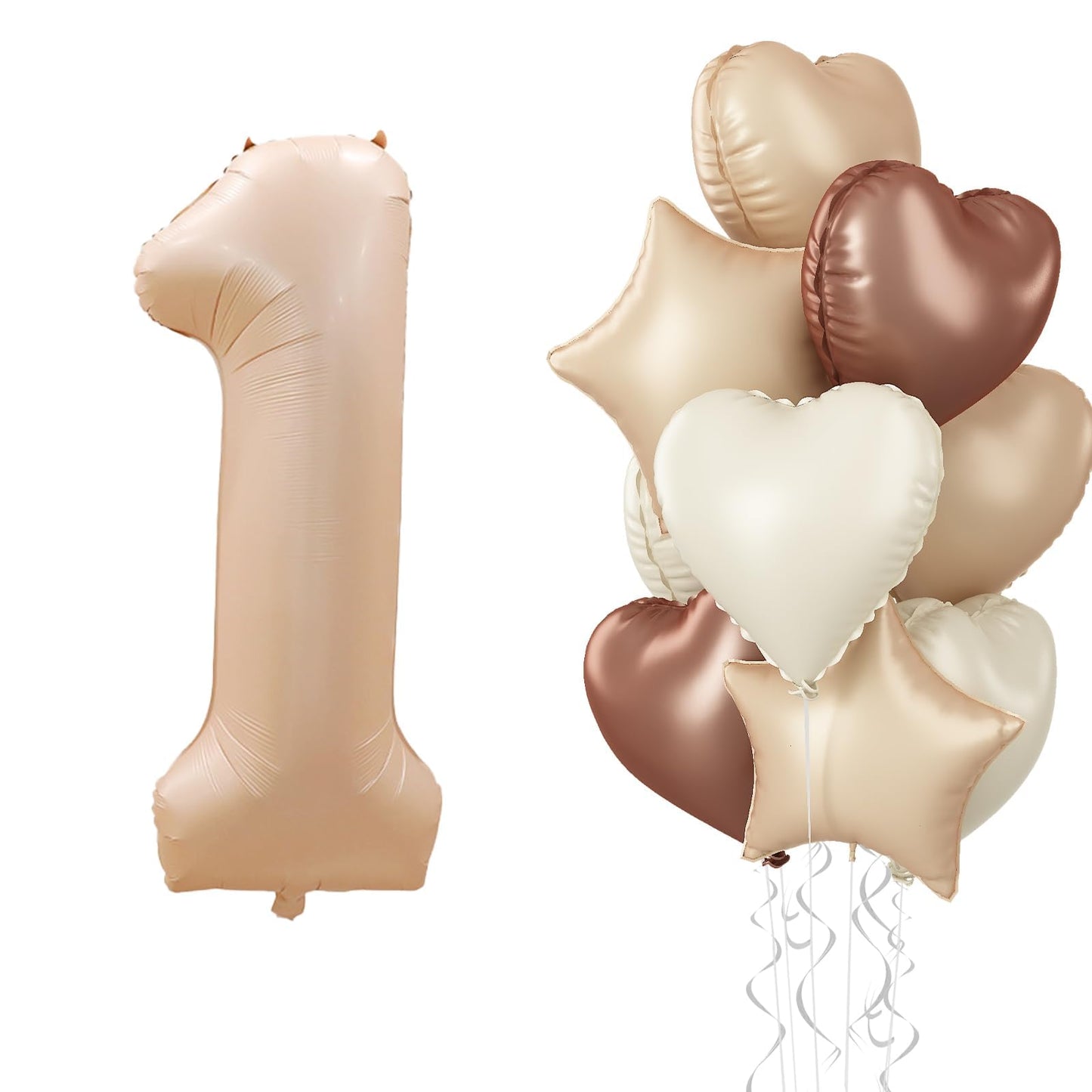 3rd Birthday Balloons Beige, Large Apricot Tan Foil 3 Number Balloon Decor with Sand White Cream Nude Taupe Helium Heart Star Balloon for Women Girls Birthday Wedding Anniversary Party Decoration