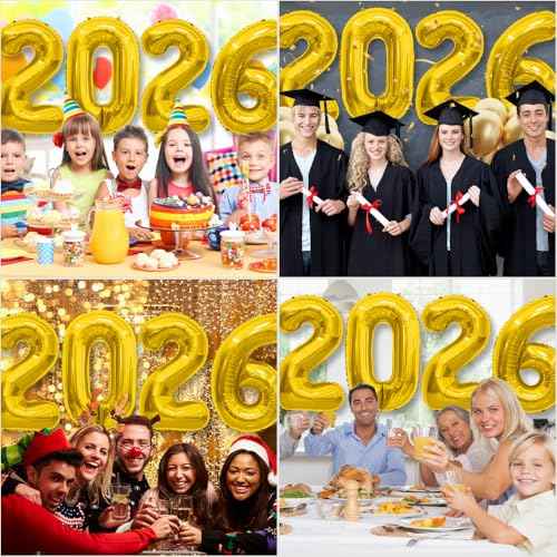 2026 Balloons, Number Balloons 2026 Balloon Numbers, 40 Inch Foil Number Balloon for New Year Eve Festival Christmas Birthday Wedding Anniversary Party Supplies, New Years Decorations Gold