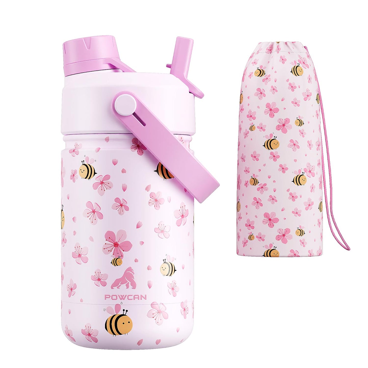 POWCAN 2 Pack 18 oz Kids Insulated Water Bottle for School: Leakproof, 2-in-1 Straw Spout Lid, BPA-Free, Keep Cold 24 Hrs, Stainless Steel Cup for Sports, Travel, Gift for Girls Boys Daughters Sons