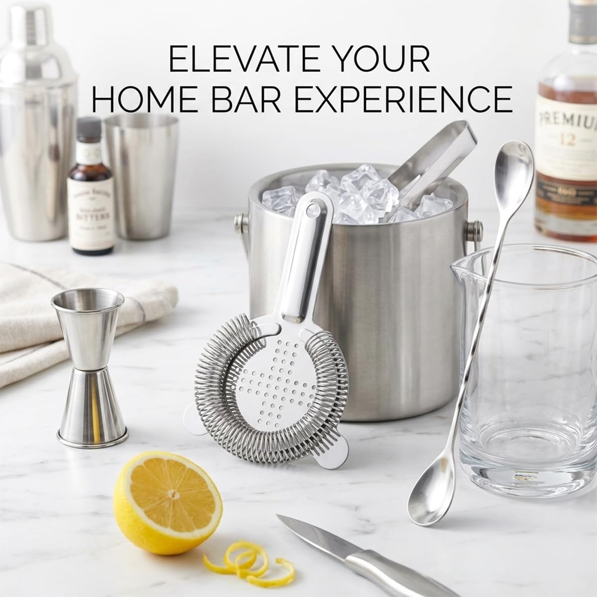 Professional Hawthorne Cocktail Strainer, Food-Grade 304 Stainless Steel Bar Strainer with High-Density Spring, Ergonomic Drink Strainer for Cocktails, Shakers, and Mixing Glasses - Silver