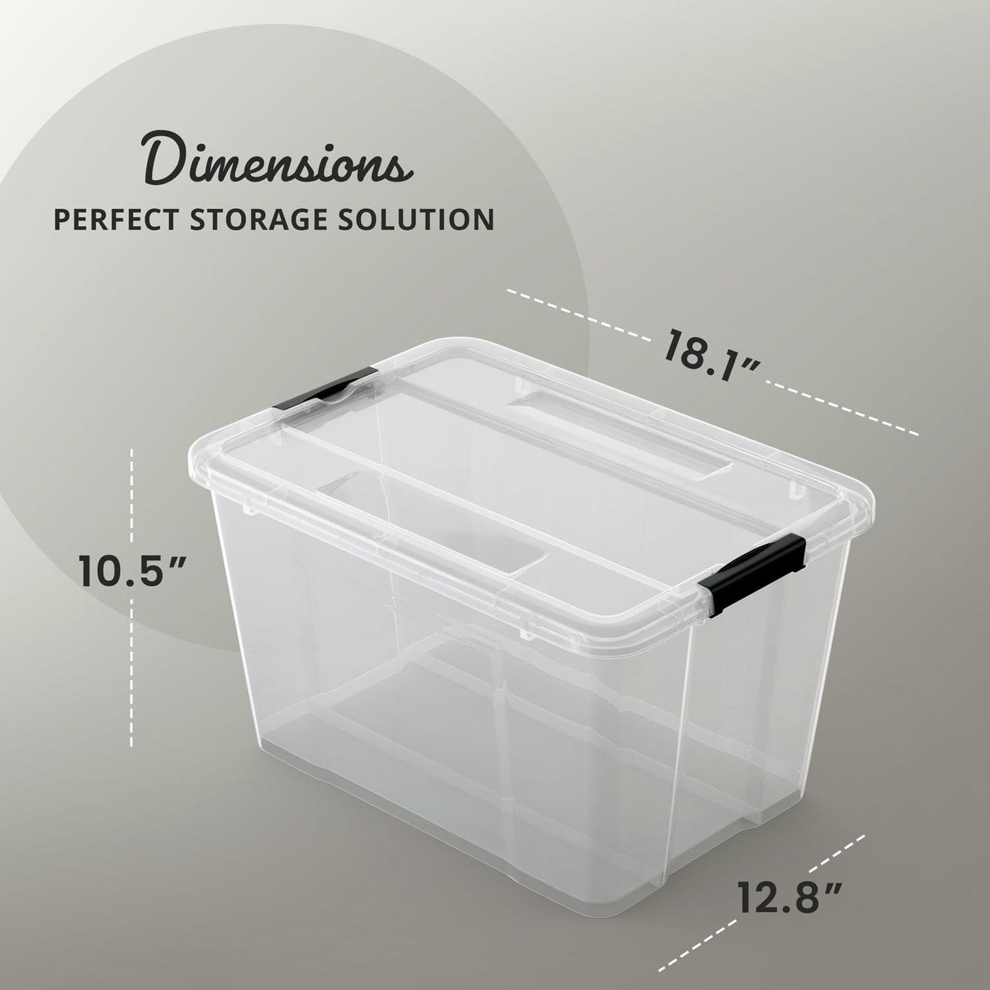 Lifetime Appliance Parts 34 Qt. Plastic Storage Bin Tote - Ultra Durable Lid & Secure Latching Buckles | Stackable Clear with Black Handle