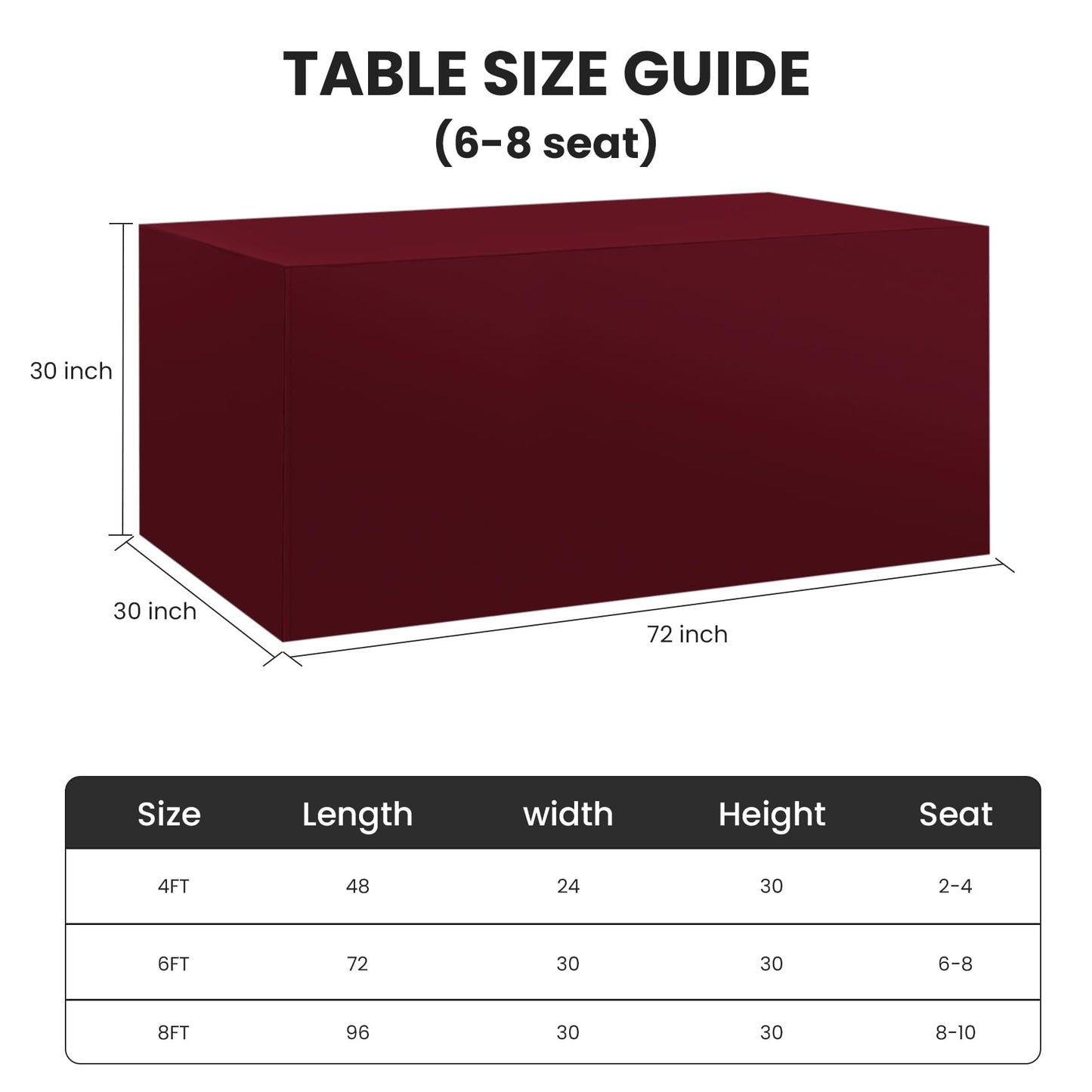 Ascoza 2 Pack Fitted Tablecloth for 6 Foot Rectangle 72 x 30 Inch Burgundy Table Covers Water Resistant Polyester Cloth for Folding, Parties,Display, Trade Show (Burgundy)