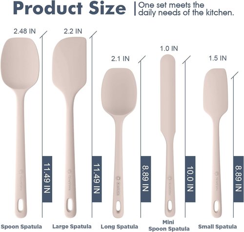 ChefAide Silicone Spatula Set - 5 Pieces, Ergonomic Grip, Heat Resistant Up to 600°F, Food Grade Rubber