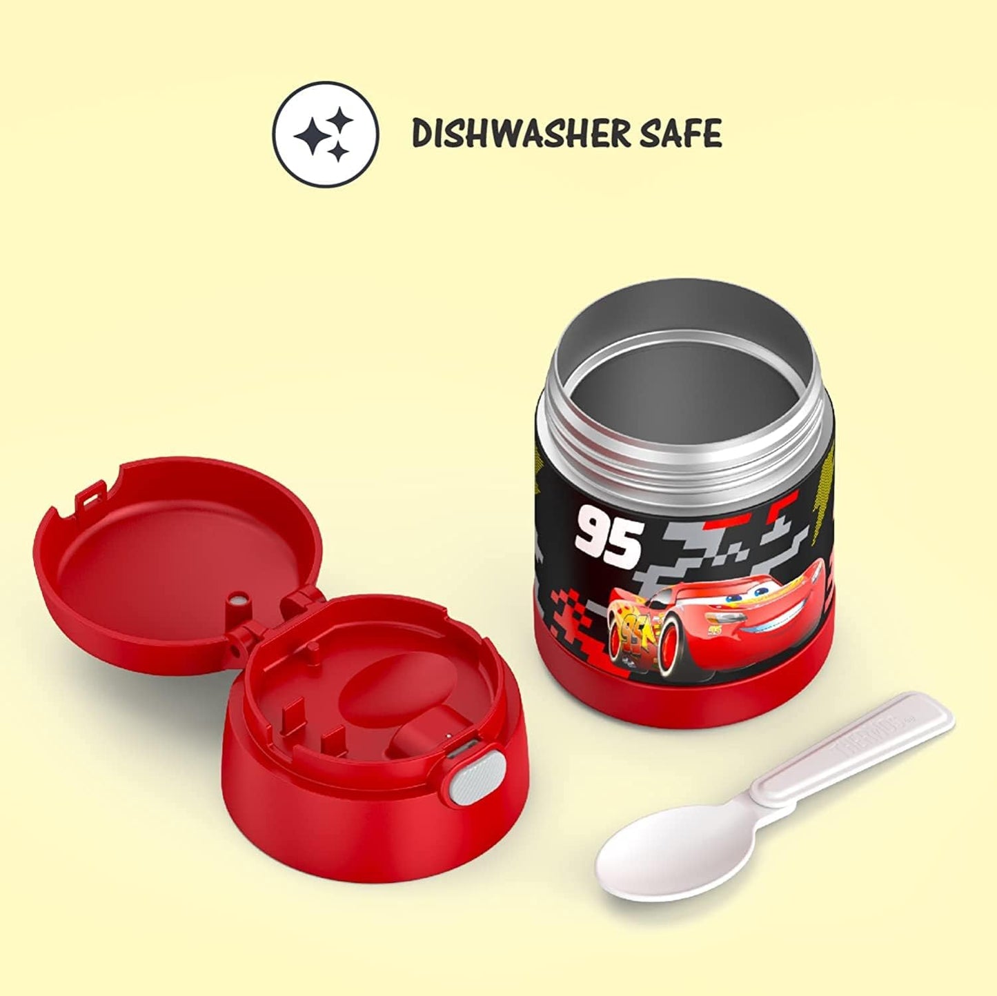 THERMOS FUNTAINER Insulated Food Jar - 10 Ounce Kid-Friendly Design with Foldable Spoon | Cars Theme
