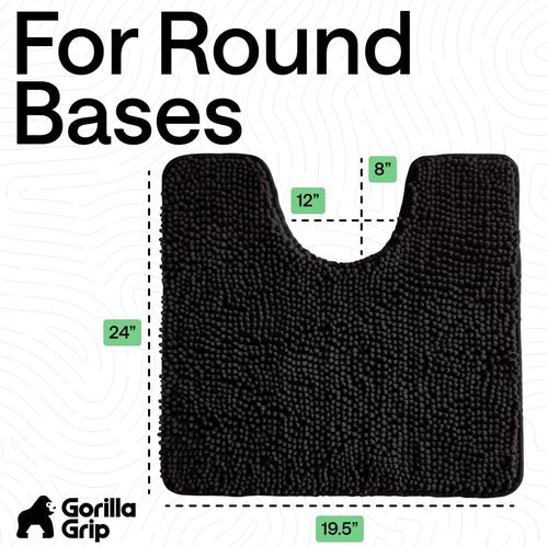 GORILLA GRIP Plush Chenille Bath Rug Mat - Soft, Absorbent, Machine Washable for Oval Toilet Base | Black