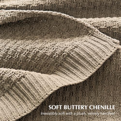 Chunky Chenille Knit Throw Blanket - Hearth Taupe, 50x60 Inches - Modern Basketweave Design