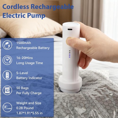 Dexmary 15 Pack Vacuum Seal Bags with Rechargeable Air Pump for Clothing, Vacuum Storage Bags for Clothing, Vacuum Seal Bags for Clothing Travel, Space Saver Vacuum Storage Bags, Grey