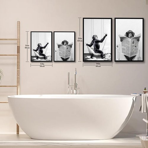 Funny Monkey Wall Art by [Brand Name] - Black and White Canvas Print | 12" x 16" Ready to Hang Decor
