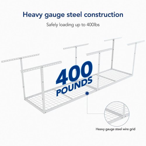 FLEXIMOUNTS 2x8 Overhead Garage Storage Rack - Heavy-Duty Metal Ceiling Organizer | 400lbs Capacity, White