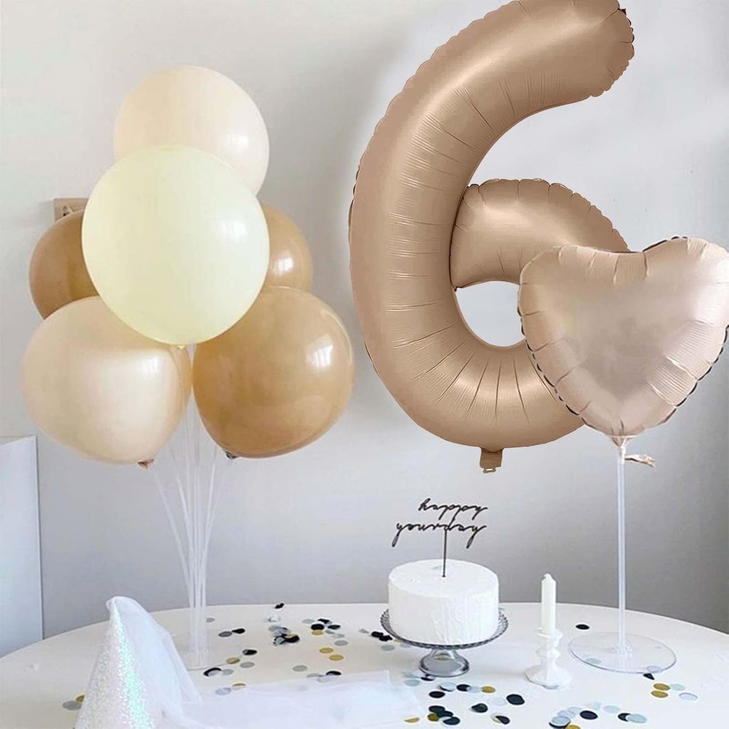 Skiennix Large 40-Inch Tan Number 6 Foil Balloon - Self-Inflating Mylar for Birthday Parties